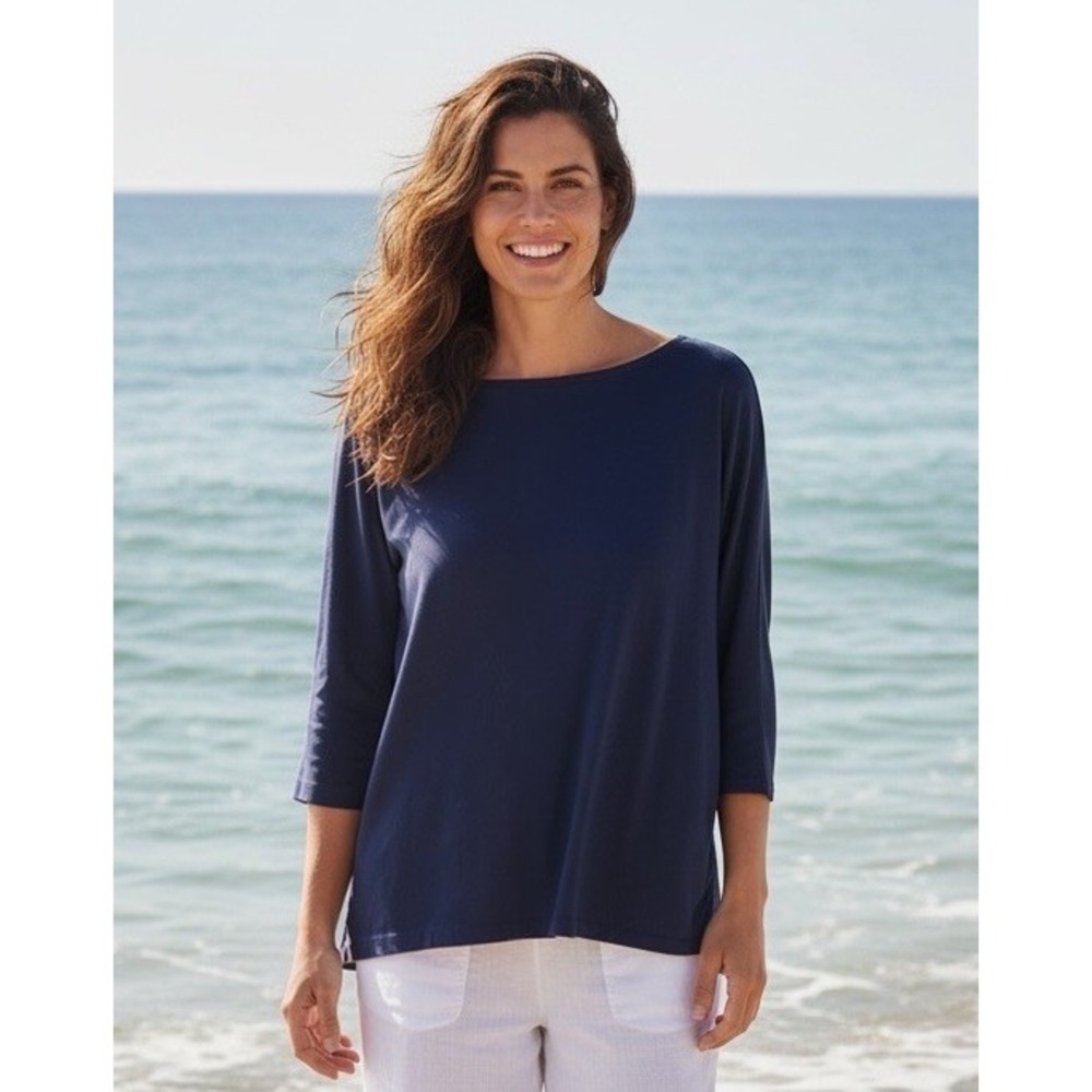 New LILLY PULITZER X Large Fontaine Top Navy Pima Cotton Shirt‎ Blouse Size XL